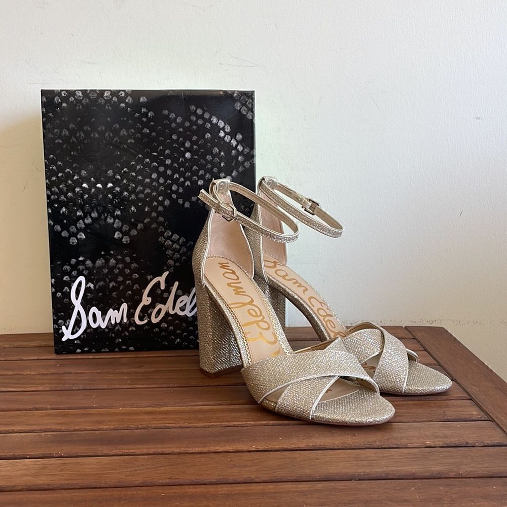 Sam Edelman Yaro Ankle Strap Sandals Light Gold Mesh US Women 9/UK6.5/EU40($120)
